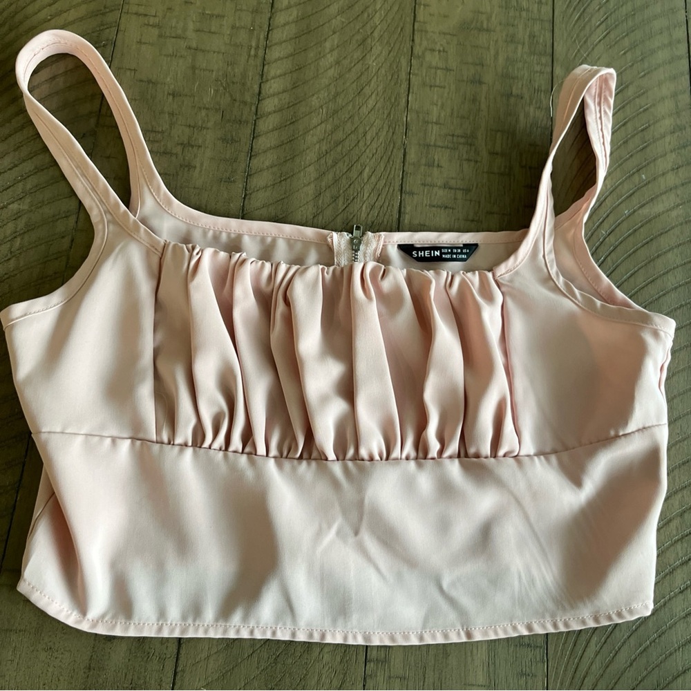 SHEIN Light Blush Pink Ruched Crop Cami